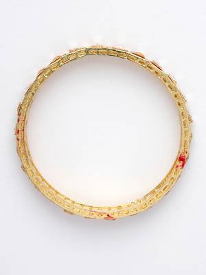 Women set of 4 gold-plated red kundan-studded traditional bangles 5