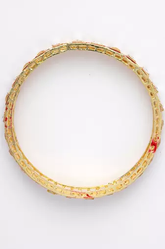Women set of 4 gold-plated red kundan-studded traditional bangles