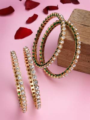 Women set of 4 gold-plated kundan-studded traditional bangles 2