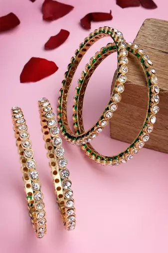 Women set of 4 gold-plated kundan-studded traditional bangles