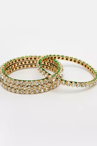 Women set of 4 gold-plated kundan-studded traditional bangles