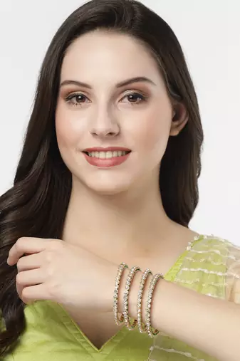 Women set of 4 gold-plated kundan-studded traditional bangles