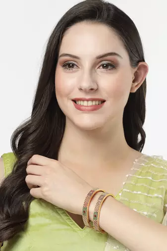Women set of 2 gold-plated red kundan traditional bangles