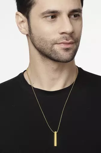 Men gold plated geomatric pendent with chain
