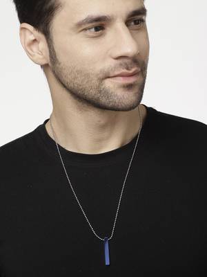 Men blue plated geomatric pendent with chain 2