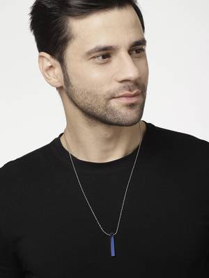 Men blue plated geomatric pendent with chain 3