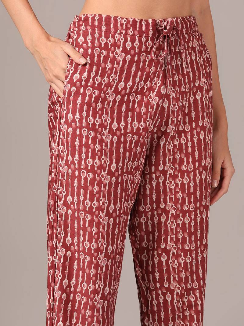 maroon paisley cotton blend fancy kurta with trouser set