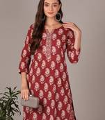 maroon paisley cotton blend fancy kurta with trouser set