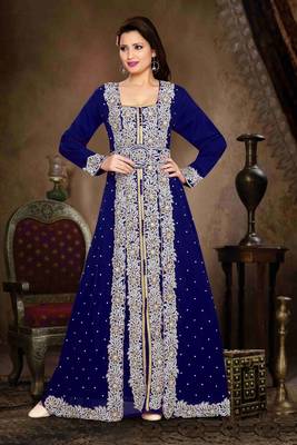 Navy-Blue color Handmade Moroccan Kaftan with hijjab 1