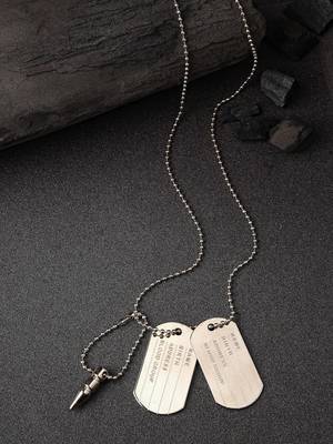 Men silver plated milletry style pendent with chain 1