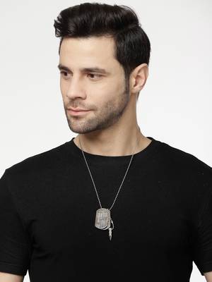 Men silver plated milletry style pendent with chain 2
