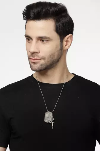 Men silver plated milletry style pendent with chain