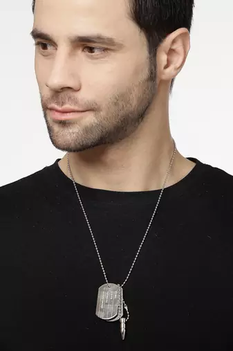 Men silver plated milletry style pendent with chain