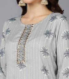 grey ethnic motifs cotton blend fancy kurta with trouser set