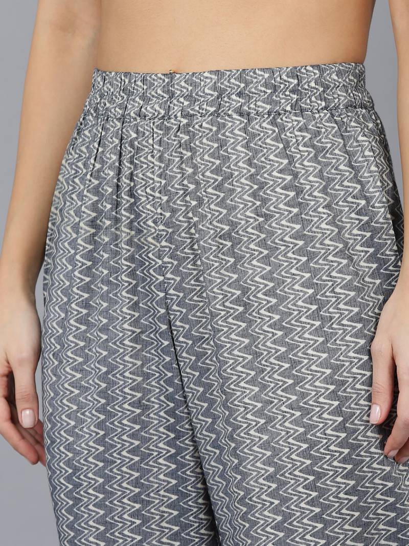 grey ethnic motifs cotton blend fancy kurta with trouser set