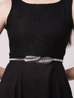 Women silver plated circular stretchable metal belt 3