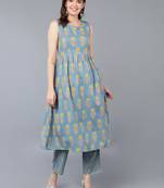 Blue Cotton Floral Kurti