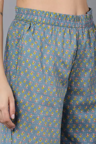 Blue Cotton Floral Kurti