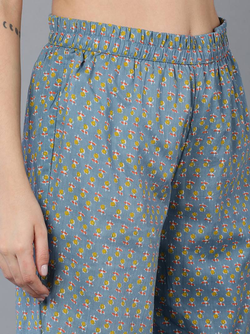 Blue Cotton Floral Kurti