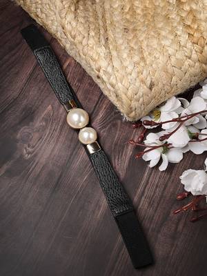 Women circular black stretchable leather belt 1