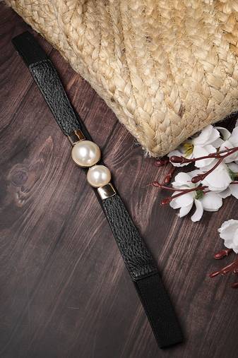 Women circular black stretchable leather belt