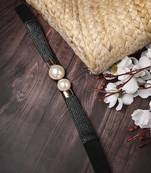 Women circular black stretchable leather belt