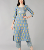 grey ethnic motifs pure cotton fancy kurta with trouser set