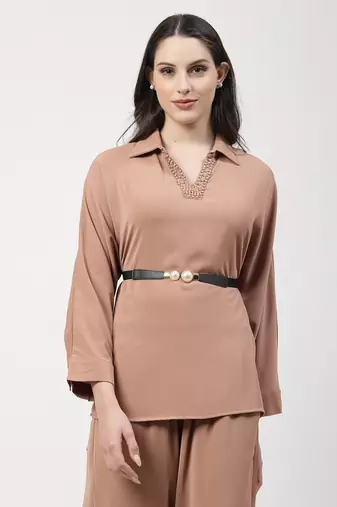 Women circular black stretchable leather belt