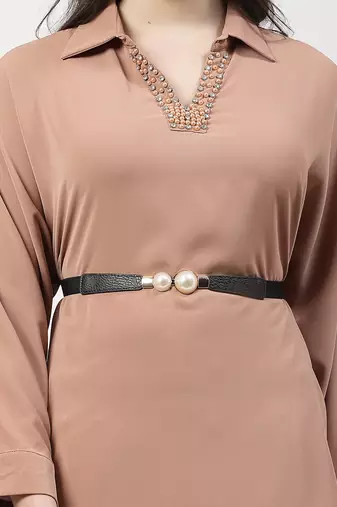 Women circular black stretchable leather belt