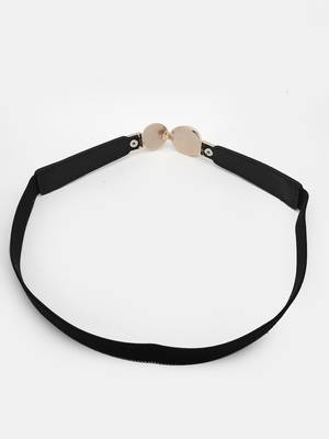 Women circular black stretchable leather belt 4