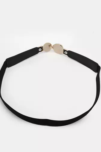 Women circular black stretchable leather belt