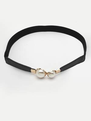 Women circular black stretchable leather belt 5