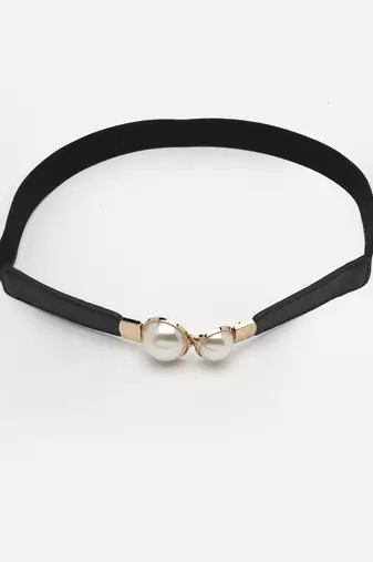 Women circular black stretchable leather belt