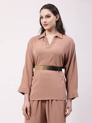 Women circular gold plated adjustable broad belt 2