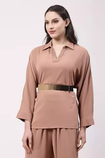 Women circular gold plated adjustable broad belt