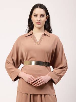 Women's circular gold plated adjustable broad belt 2