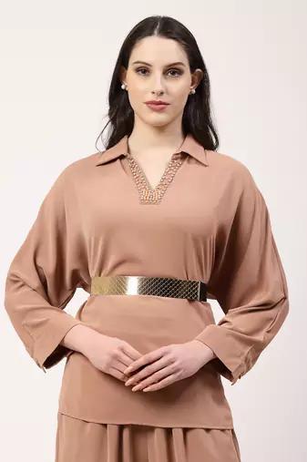 Women's circular gold plated adjustable broad belt