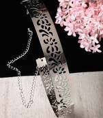 Women circular silver- plated adjustable broad  belt