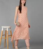 peach ethnic motifs poly chanderi fancy kurta with trouser set