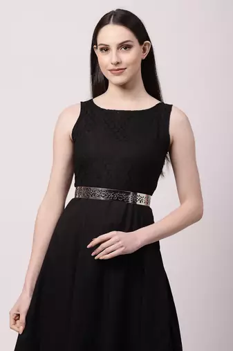 Women circular silver- plated adjustable broad  belt