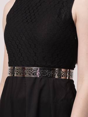 Women circular silver- plated adjustable broad  belt 3