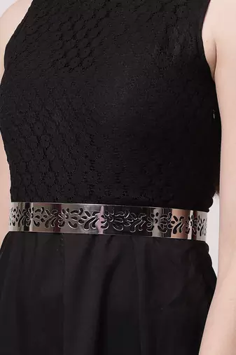 Women circular silver- plated adjustable broad  belt
