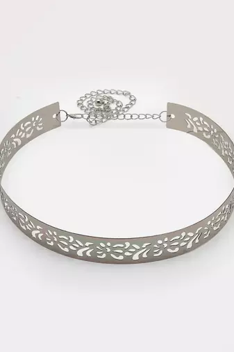 Women circular silver- plated adjustable broad  belt