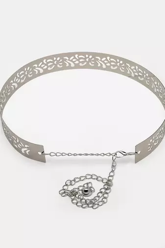 Women circular silver- plated adjustable broad  belt