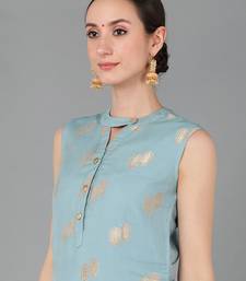 blue ethnic motifs poly chanderi fancy kurta with trouser set