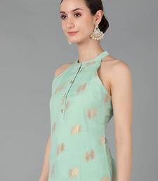green ethnic motifs poly chanderi fancy kurta with trouser set