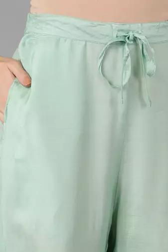 green ethnic motifs poly chanderi fancy kurta with trouser set
