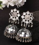 Women silver mirror oxidised brass-plated dome shaped jhumka earrings