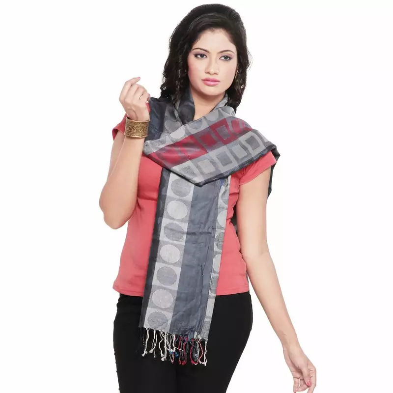 Circles N Chequered Style Reversible Silk Stole Deepawali Special Gift 167