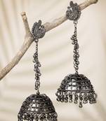 Women black oxidised brass-plated dome shaped jhumka earrings